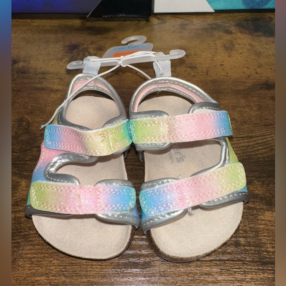 Carter's Just One You Baby Girls' Rainbow Olive First Walker Sandals Sz 3 - Picture 1 of 7